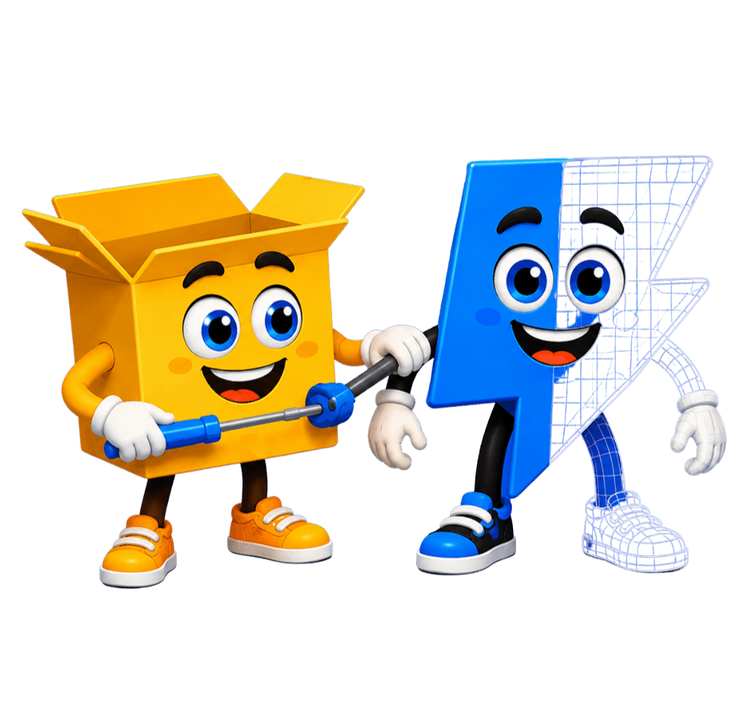 Mascote da MultiExpress unido com o raio mascote, simbolizando a evolução